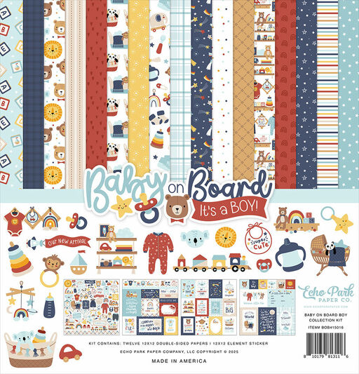 Echo Park - Baby On Board - Boy Collection Kit - Double-Sided Paper Pad - набір паперу 30x30 см