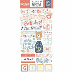 Echo Park - Baby On Board Girl Collection - Word And Phrases Chipboard Stickers - чіпборд