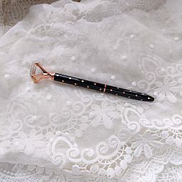 Ручка з "діамантом" - колір Чорний з горошком рожеве золото з фольгуванням