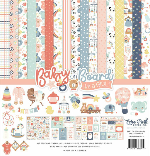 Echo Park - Baby On Board - Girl Collection Kit - Double-Sided Paper Pad - набір паперу 30x30 см