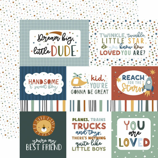 Echo Park - Dream Big Little Boy Collection - Double-Sided Cardstock - Journaling Cards 2 - папір 30x30 см