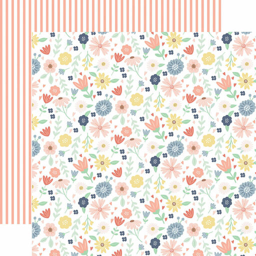 Echo Park - Baby On Board Girl Collection - Double-Sided Cardstock - Sweet Baby Blossoms - папір 30x30 см