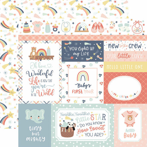 Echo Park - Baby On Board Girl Collection - Double-Sided Cardstock - Multi Journaling Cards - папір 30x30 см
