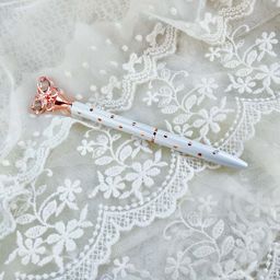 Ручка з "метеликом" - колір Білий з рожевим золотом та горошком