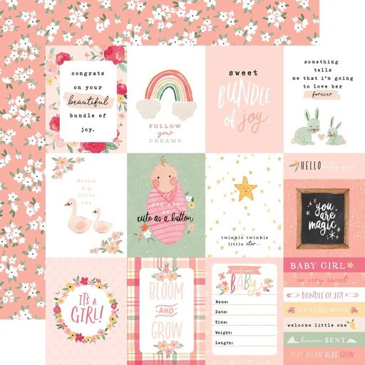 Echo Park - Welcome Baby Girl Collection - Double-Sided Cardstock - 3"X4" Journaling Cards - папір 30x30 см