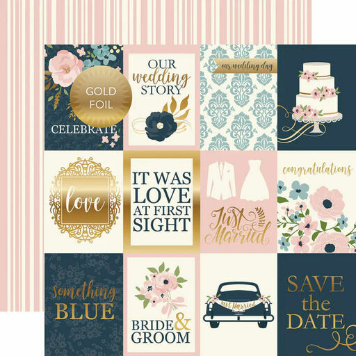 Echo Park - Just Married Collection - Double-Sided Foil Cardstock - 3"X4" Journaling Cards - папір 30x30 см
