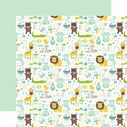 Echo Park - Sweet Baby Boy Collection - Double-Sided Cardstock - It's a Boy - папір 30x30 см