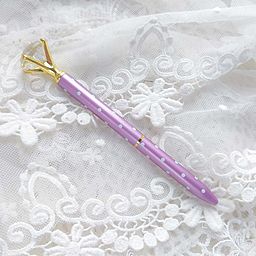 Ручка з "діамантом" - колір Бузковий з білим горошком та золотом