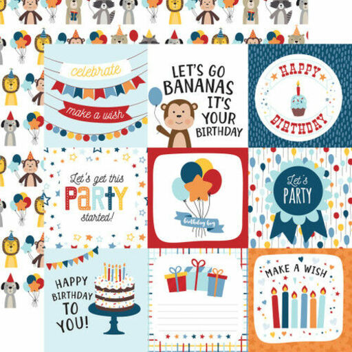 Echo Park - Birthday Boy Collection - Double-Sided Cardstock - 4"X4" Journaling Cards - папір 30x30 см