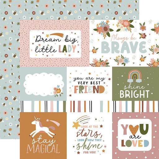 Echo Park - Dream Big Little Girl Collection - Double-Sided Cardstock - Journaling Cards - папір 30x30 см