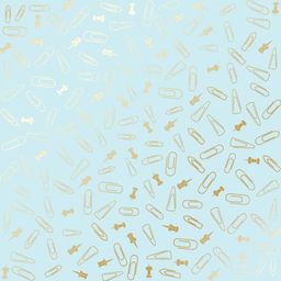 Лист односторонней бумаги с фольгированием "Golden Drawing pins and paperclips, Blue" (30-011)