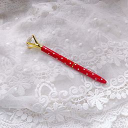 Ручка з "діамантом" - колір Червоний з білим горошком та золотом