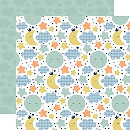 Echo Park - Baby Boy Collection - Double-Sided Cardstock - Moon & Stars - папір 30x30 см