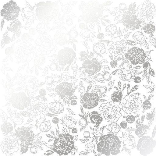 Лист одностороннього паперу з фольгуванням "Silver Peony Passion White" (26-015)