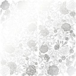 Лист одностороннього паперу з фольгуванням "Silver Peony Passion White" (26-015)
