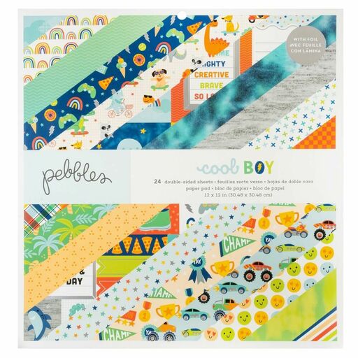 Pebbles - Cool Boy Collection - Double-Sided Paper Pad 12"X12" - 1/2 набору паперу 30x30 см