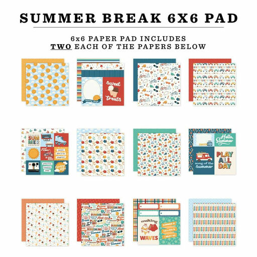 Echo Park - Summer Break Collection - Double-Sided Paper Pad - 1/2 набору паперу 15x15 см