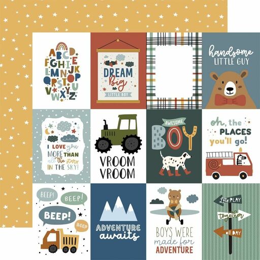 Echo Park - Dream Big Little Boy Collection - Double-Sided Cardstock - 3"X4" Journaling Card - папір 30x30 см