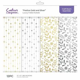 Crafter's Companion - Luxury Foiled Acetate Pack - Festive Gold and Silver - 1/3 упаковки (4 листа) ацетатів