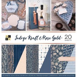 DCWV - Indigo Kraft & Rose Gold - Double-Sided Paper W/Rose Gold Foil Accents - 1/2 набору паперу 30.5х30.5 см