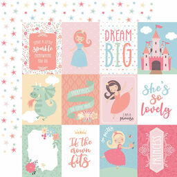 Echo Park - Our Little Princess Collection - Double-Sided Cardstock - 3"X4" Journaling Cards - папір 30x30 см