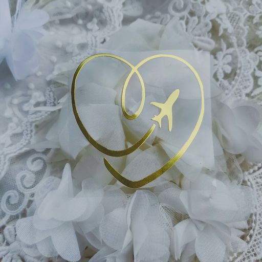 Серце і літак - 3 - вирубка із термотрансферної плівки - зеркальне жовте золото