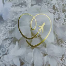 Серце і літак - 3 - вирубка із термотрансферної плівки - зеркальне жовте золото