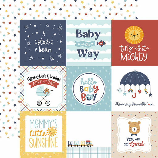 Echo Park - Baby On Board Boy Collection - Double-Sided Cardstock - 4 x 4 Journaling Cards - папір 30x30 см