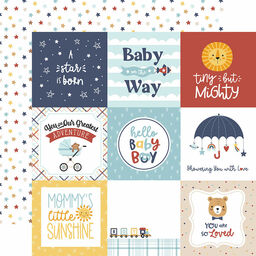 Echo Park - Baby On Board Boy Collection - Double-Sided Cardstock - 4 x 4 Journaling Cards - папір 30x30 см