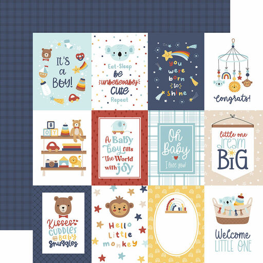 Echo Park - Baby On Board Boy Collection - Double-Sided Cardstock - 3 x 4 Journaling Cards - папір 30x30 см