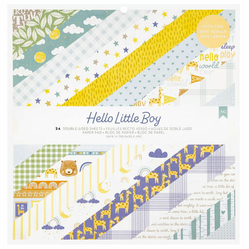 American Crafts - Hello Little Boy Collection - Double-Sided Paper Pad - 1/2 набору паперу 30.5x30.5 см