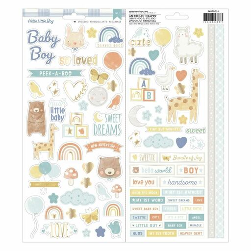 American Crafts - Hello Little Boy Collection - Cardstock Stickers 6"X12" 91/Pkg, Gold Foil - висічки