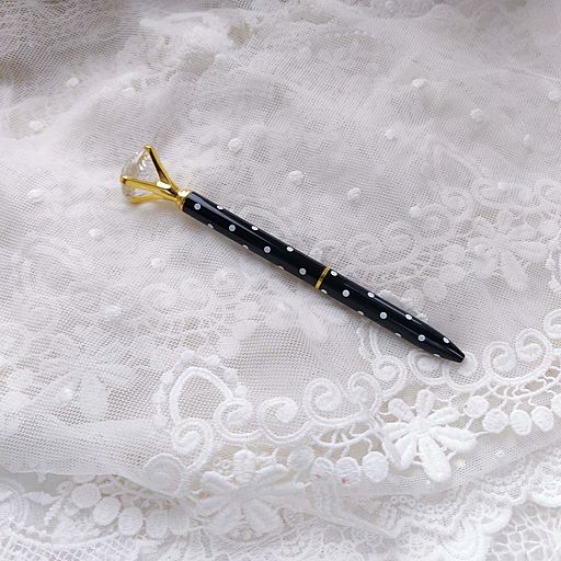 Ручка з "діамантом" - колір Чорний з білим горошком та золото