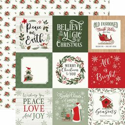 Echo Park - Christmas Time Collection - Double-Sided Cardstock - 4"X4" Journaling Card - папір 30x30 см