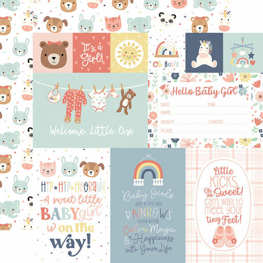 Echo Park - Baby On Board Girl Collection - Double-Sided Cardstock - Journaling Cards - папір 30x30 см