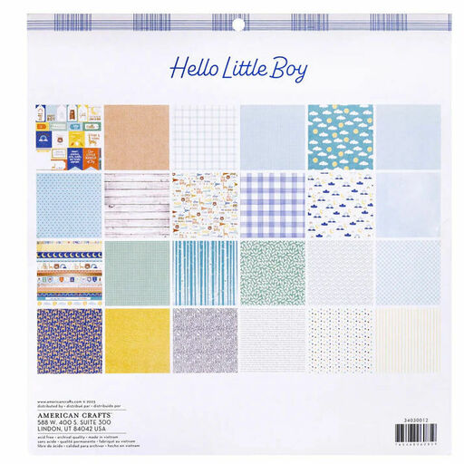 American Crafts - Hello Little Boy Collection - Double-Sided Paper Pad - 1/2 набору паперу 30.5x30.5 см