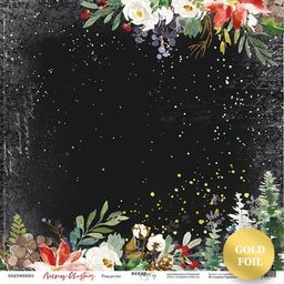 Лист односторонней бумаги с золотым тиснением 30x30 см "Рождество" из коллекции "Merry Christmas"