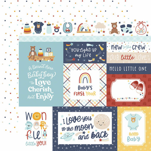 Echo Park - Baby On Board Boy Collection - Double-Sided Cardstock - Multi Journaling Cards - папір 30x30 см
