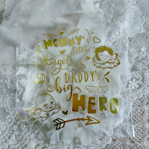 х-Mommy's little angel and daddy's big hero - вирубка із термотрансферної плівки - зеркальне жовте золото