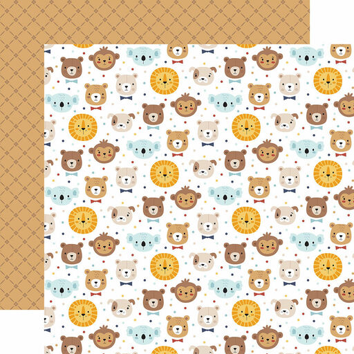 Echo Park - Baby On Board Boy Collection - Double-Sided Cardstock - Fuzzy Friends - папір 30x30 см