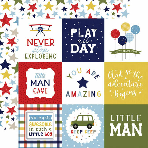 Echo Park - Little Dreamer Boy Collection - Double-Sided Cardstock - 4"X4" Journaling Cards - папір 30x30 см