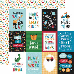 Echo Park - Play All Day Boy Collection - Double-Sided Cardstock - 3"X4" Journaling Cards - папір 30x30 см