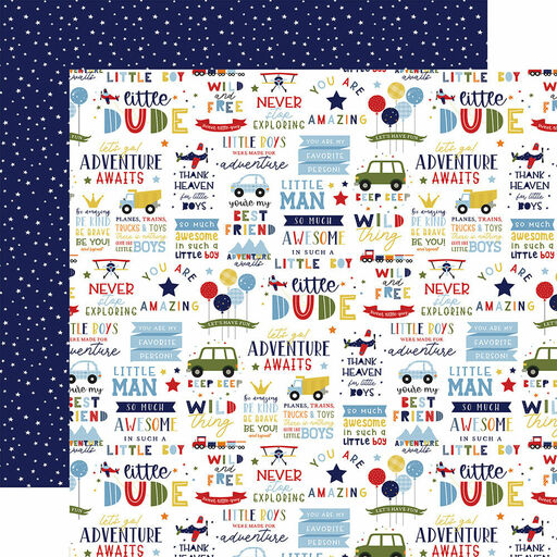 Echo Park - Little Dreamer Boy Collection - Double-Sided Cardstock - Little Dude - папір 30x30 см