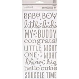 Pebbles - Night Night Baby Boy Collection - Thickers Stickers- Words & Numbers/Silver Foiled Foam - об'ємні (пафф) наклецки фрази