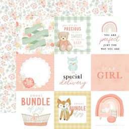 Echo Park - It's A Girl Collection - Double-Sided Cardstock - 4"X4" Journaling Cards - бумага 30x30 см