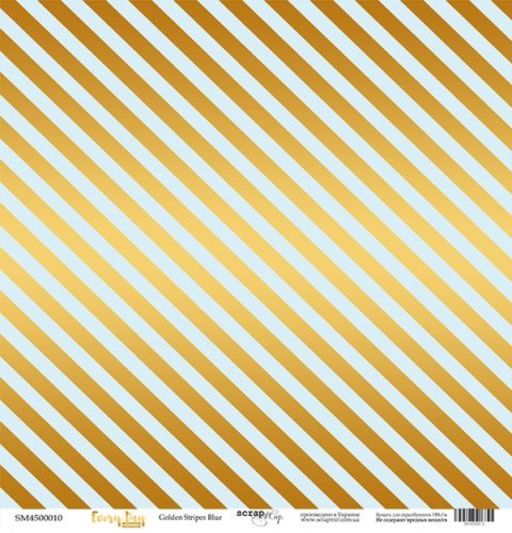 Лист одностороннього паперу з золотим тисненням 30x30 см "Golden Stripes Blue" із колекції "Every Day"