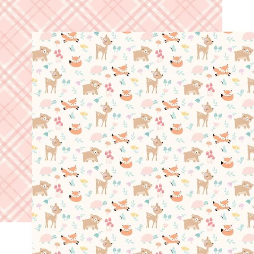 Echo Park - Hello Baby Girl Collection - Double-Sided Cardstock - Woodland Friends - папір 30x30 см