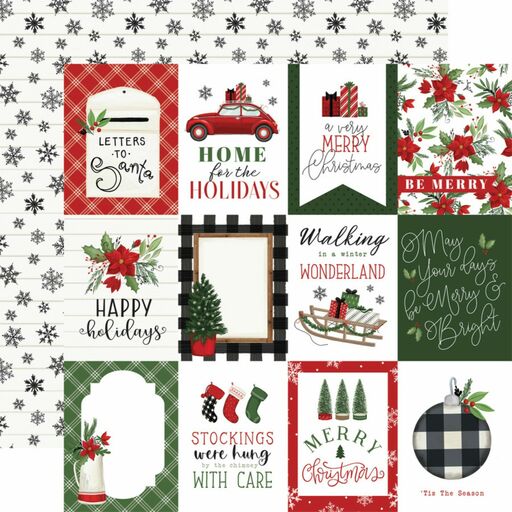 Carta Bella  - Home For Christmas Collection - Double-Sided Cardstock - 3x4 Journaling Cards - папір 30x30 см