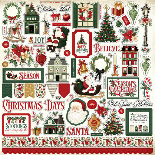 Carta Bella Paper - A Vintage Christmas Collection - Cardstock Stickers - наклейки