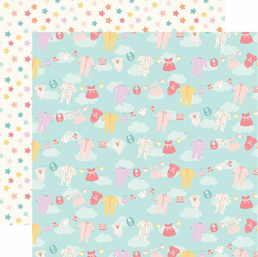 Echo Park - Baby Girl Collection - Double-Sided Cardstock - Girl Clothesline - папір 30x30  см